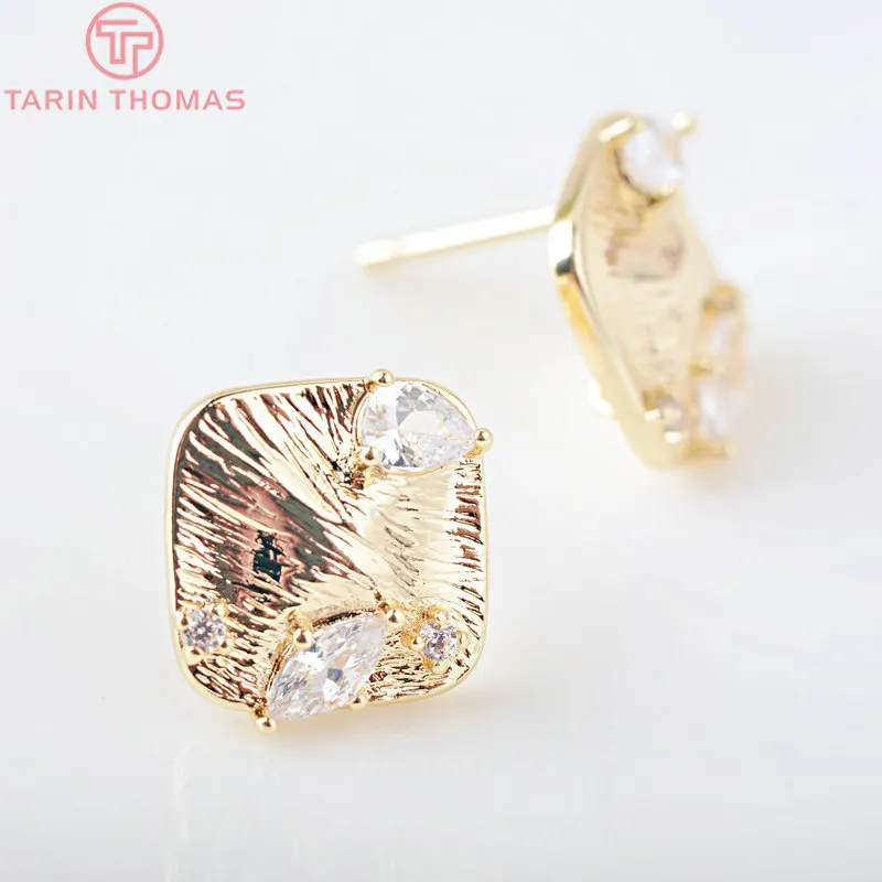 6 шт. латунные треугольные серьги гвоздики с цирконом|Ювелирная фурнитура и