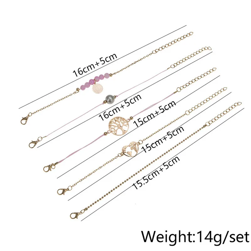 Женский браслет Sindlan 5 шт. розовый из натурального камня в форме сердца с картой