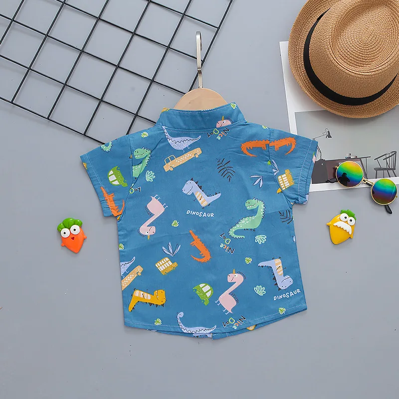 Boys Short Sleeve Shirt Summer Casual Kids Baby Tops Boys Shirts Girls 1 To 7 Children Clothes Cotton Dinosaur Cartoon Cute