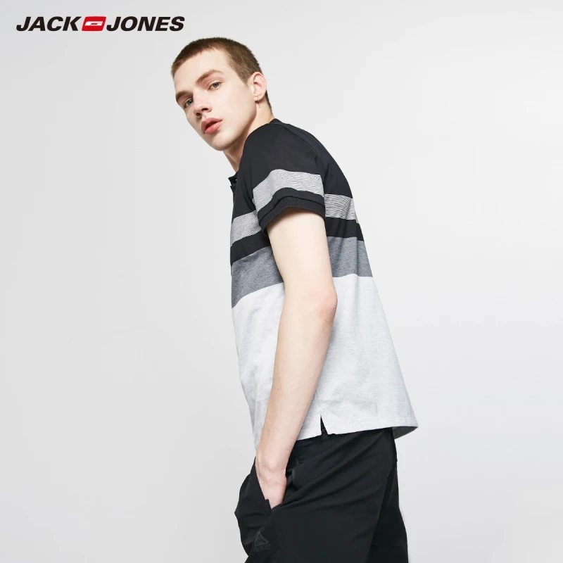 Мужская Повседневная рубашка-поло JackJones 100% хлопок в полоску с воротником-стойкой