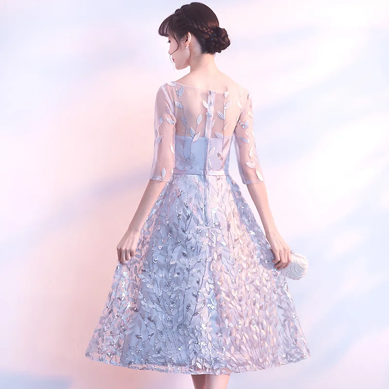 

Gray Womens O-Neck Short Sequin Party Dress Sexy Evening Banquet Elegant Prom Fashion Half Sleeve Gown Vestido XS-3XL