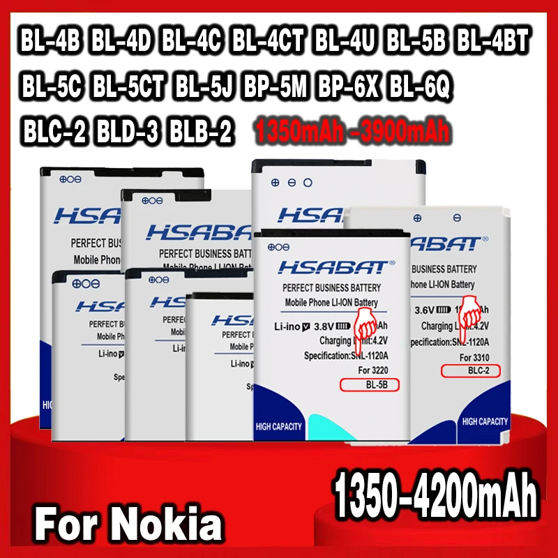 HSABAT Battery для Nokia BL 4B 4D 4C 4CT 4U 5B 5BT 5C 5CT 5J BP 5M 6X 6Q|bl-5b battery|battery forbattery for nokia |