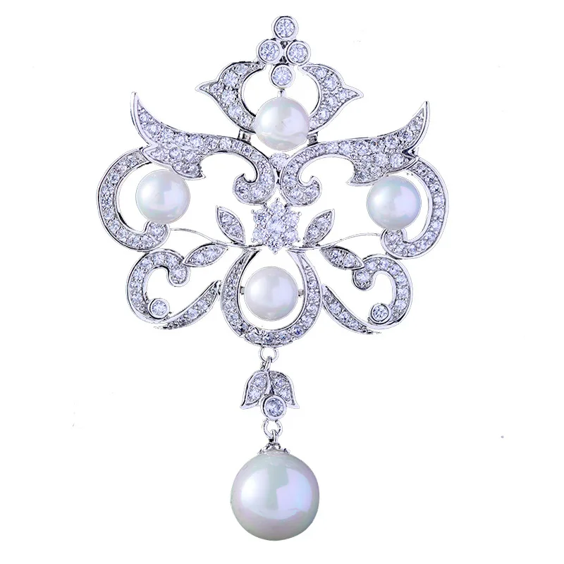 Vintage Cubic Zirconia Royal Flower Broach Pin Pearls for Women Dress Bag Hat Accessories Pins XR01522 | Украшения и аксессуары