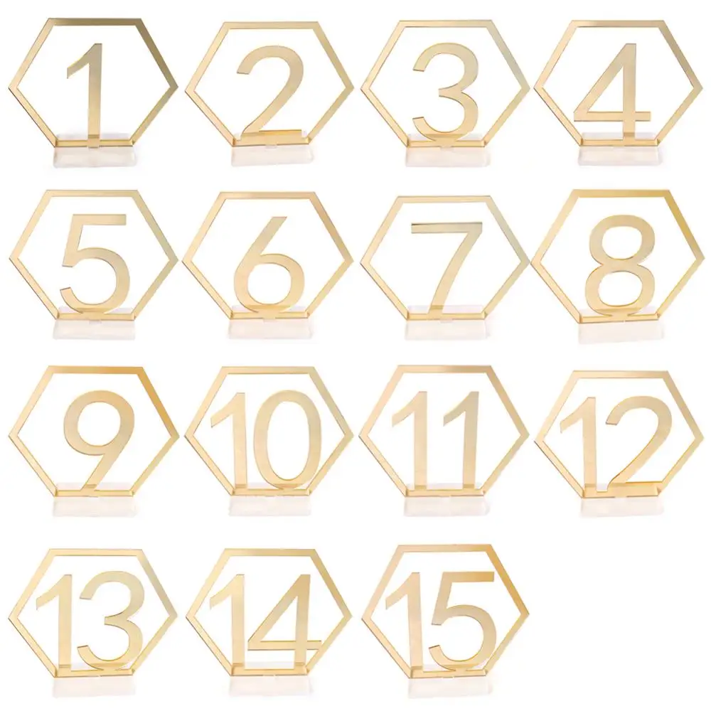 

Mirror Wedding Seat Card Hexagon Table Number Signs for Wedding Party Decor Silver Gold Acrylic Number Birthday GeometricTable