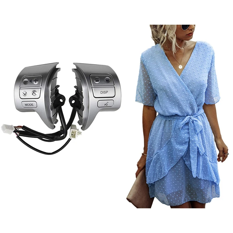 

Car Combinatio Switch Steering Wheel Audio Button For Toyota Corolla 2007-2016 & Women Dress Ruffle Bow XL Light Blue
