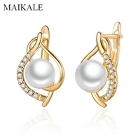 maikale heart shape cz stud earrings with pearl geometric gold earring cubic zirconia earrings for women classic jewelry