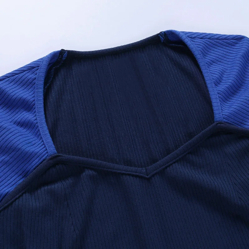 

Women Long Sleeve T-shirt, Slim Fit Color Block Sexy V-neck Low Cut Basic Stitching Spring Clothing