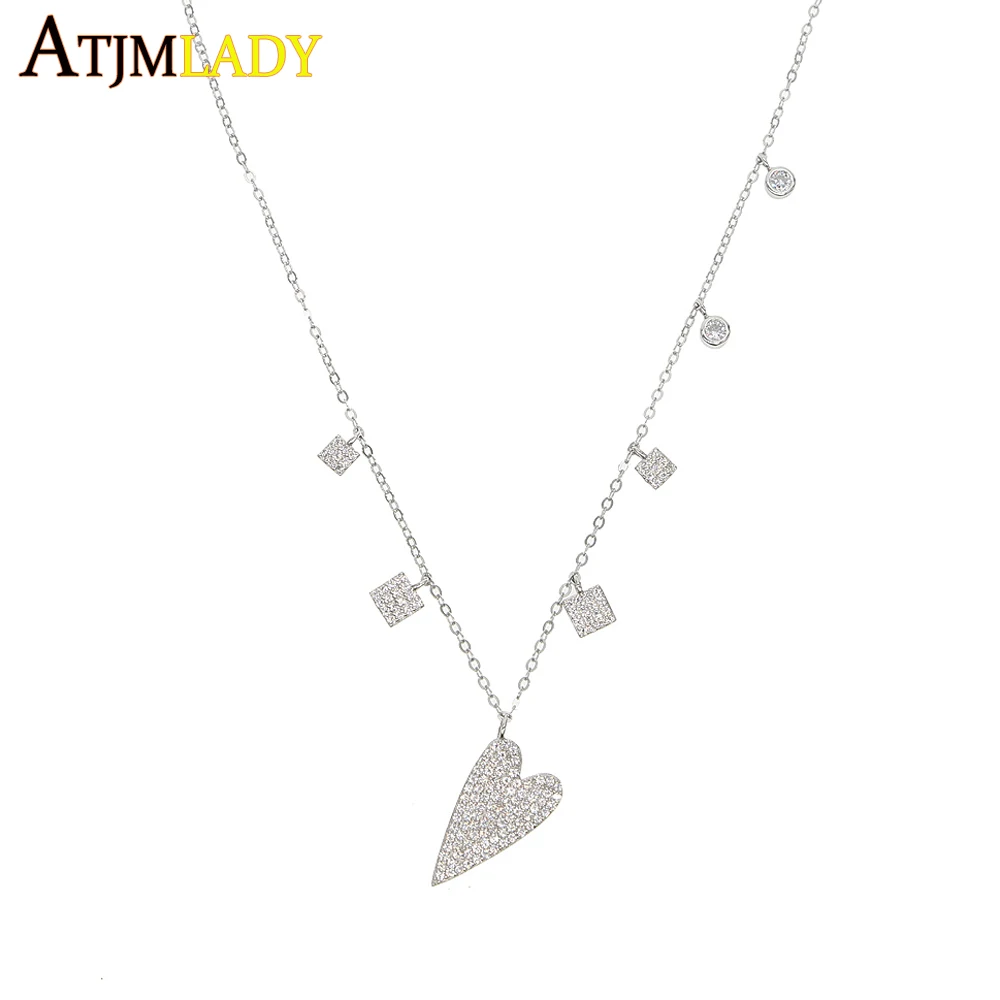 Подвеска в виде сердца из стерлингового серебра 925 пробы с фианитами сверкающее