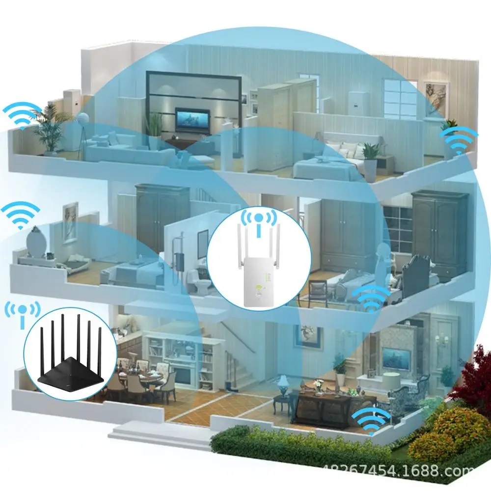 Двухчастотный сетевой ретранслятор беспроводной усилитель сигнала Wi-Fi 1200 м 5G