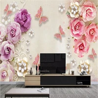 customized wallpaper retro european jewelry butterfly love flower 3d stereo tv background wall 8d waterproof wall cover