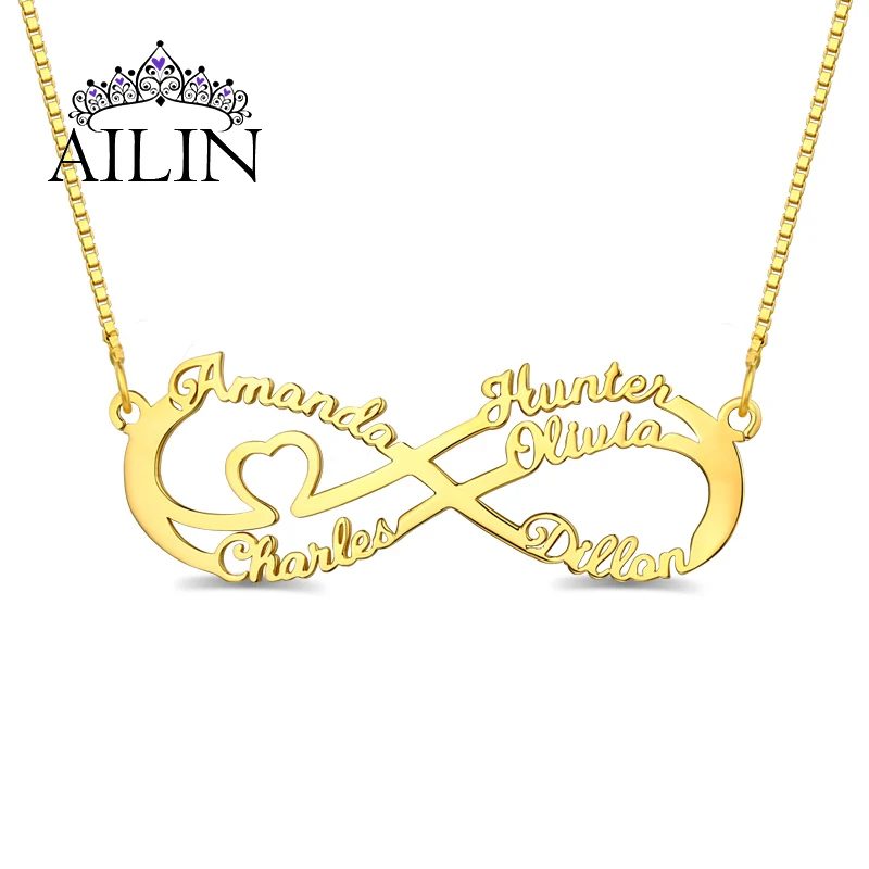 AILIN 2020 5 именов персонализированное семейное имя Nacklace 18K позолоченное ожерелье из