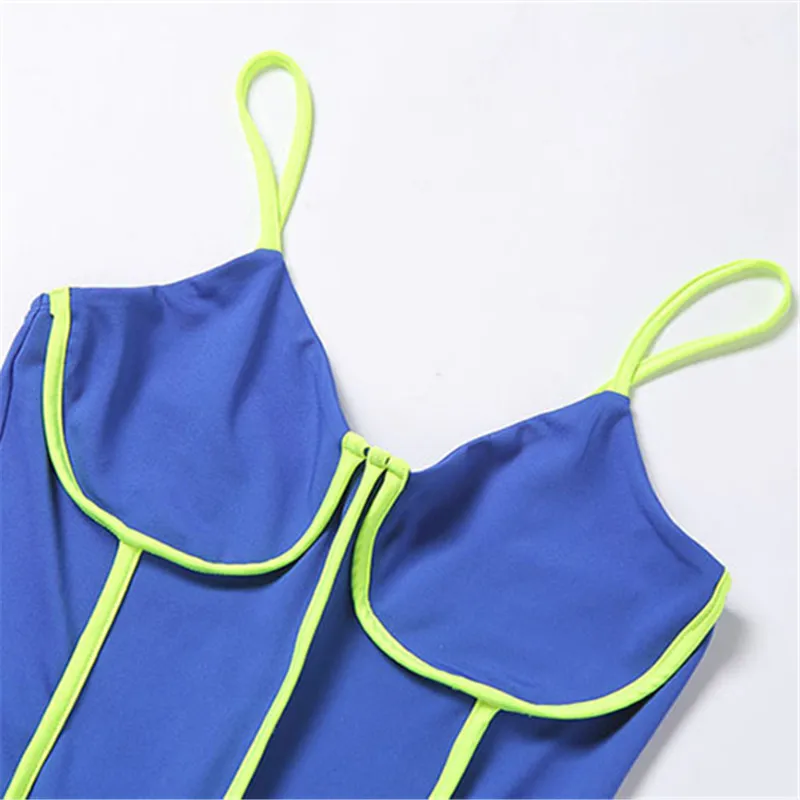 NCLAGEN Neon Striped Patchwork Bust Shape Push Up Jumpsuit Women Backless Bodycon Butt Fitness Pants Long Playsuits Rompers |
