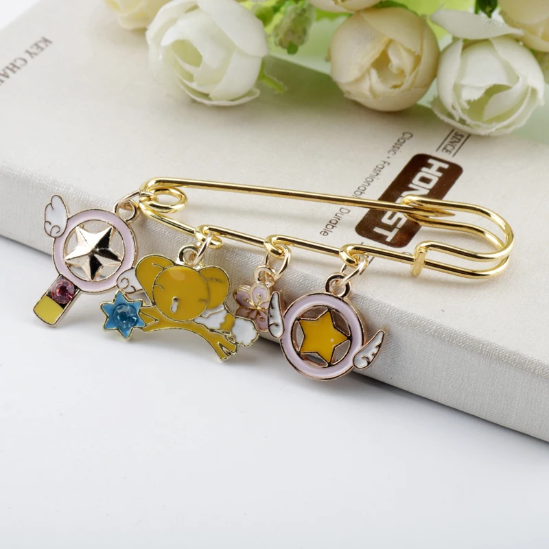 Japanese Anime Cat Wand Collection Pendant Brooch Pins Cartoon Card Captor Sakura Safe Pin Shape Lapel Enamel Jewelry | Украшения и