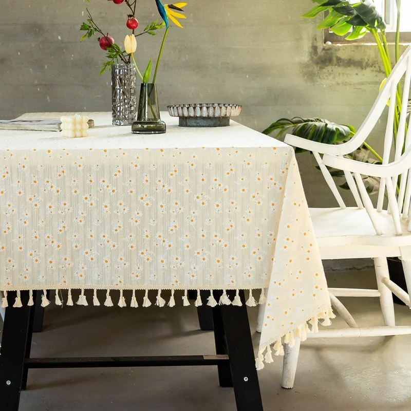 

Pastoral Daisy Cotton Tablecloth Printed Rectangular Tea Table Furniture Cover Towel Soft Comfortable Washable Table Cloth