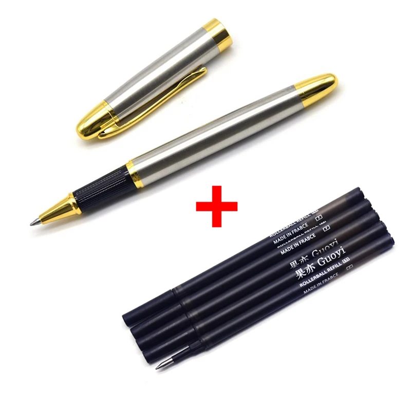 Steel-5 Black refill Guoyi Z318 Ретро Роскошная металлическая гелевая ручка канцелярские принадлежности для офиса и обучения школьные канцелярские принадлежности подарок Отель Шариковая ручка для делового письма - Цвет: Steel-5 Black refill