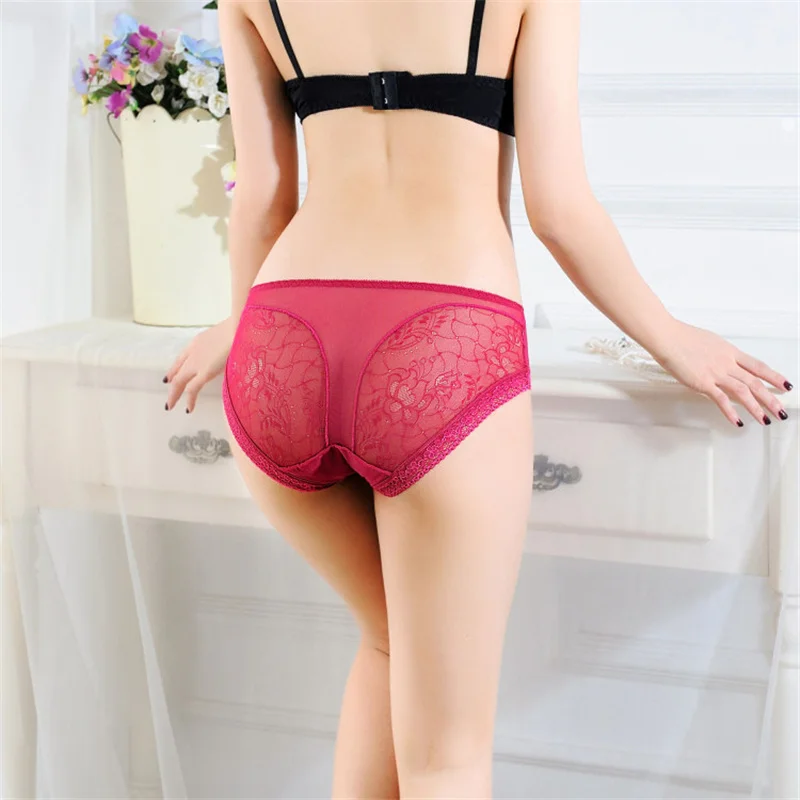 

sexy lingerie ropa mujer underwear women panties tanga thongs chiffon Transparent Lace Jacquard Bow Low waist Breathable lovely