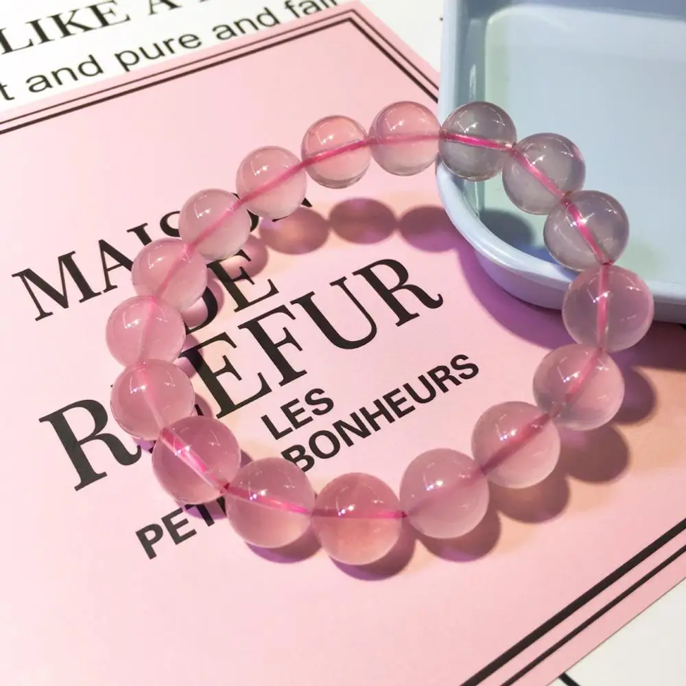 

Natural stone starlight pink crystal quartz round bead bracelet Reiki energy stone meditation charm jewelry for men and women