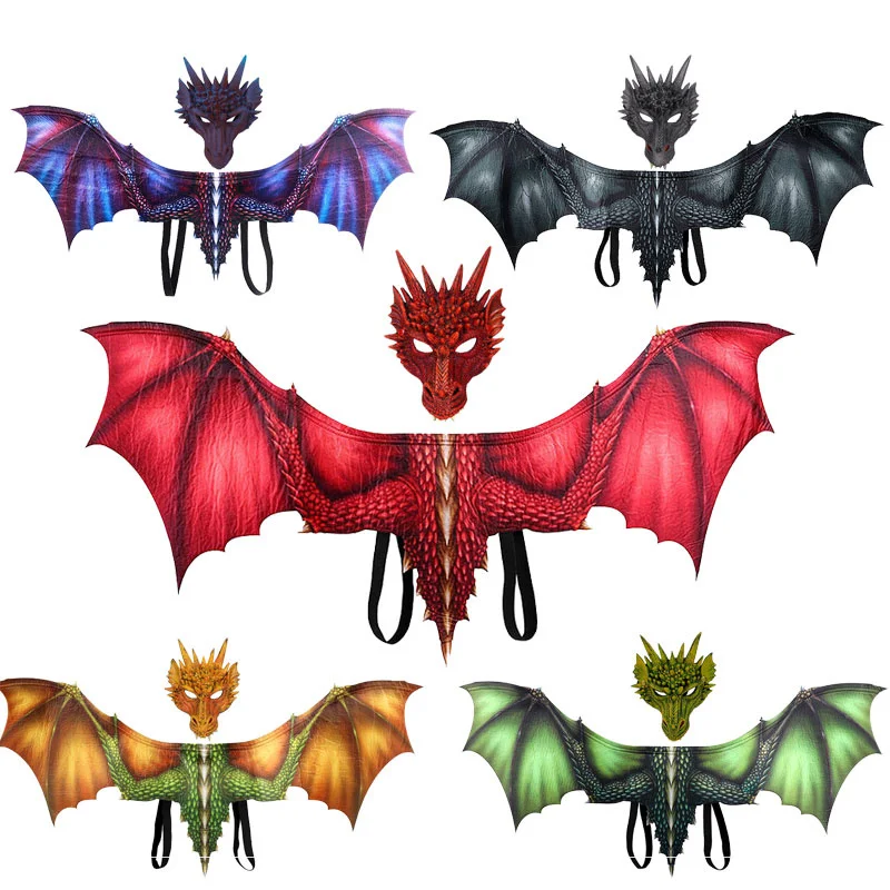 

Adult Boy And Girl Halloween Decoration Carnival Party Animal Costume Dragon Cosplay Masquerade Face Mask And Wings Suit