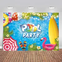 Swimming Pool Party Backdrop Summer Water Wave Ripple Tropical Palm Flower Lifebuoy Baby Shower Birthday Photography Background