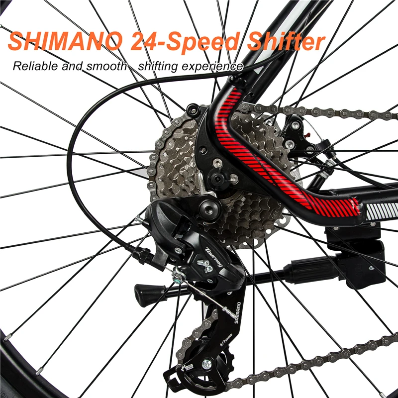 

26 inch Aluminum Mountain Bike 24 Speed Road Bicycle Dual Disc Brakes MTB Bicicleta with Suspension Fork