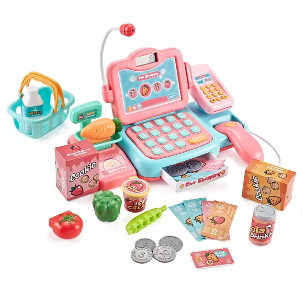 

27Pcs Electronic Mini Simulated Supermarket Cash Register Kits Toys Kids Checkout Counter Role Pretend Play Cashier Girl Toy