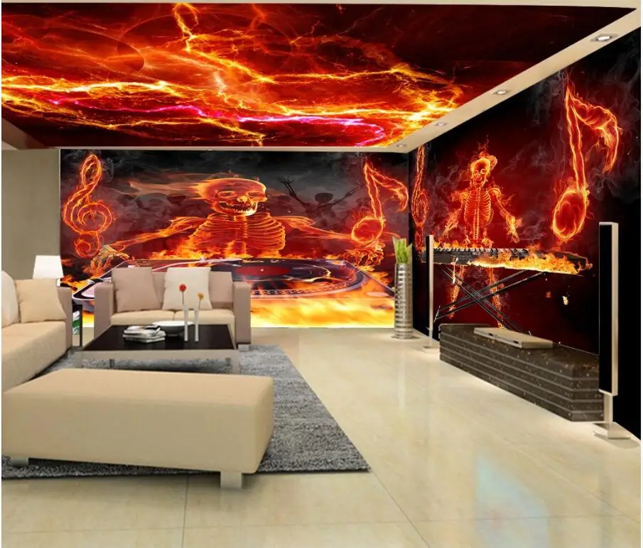 3D-обои WDBH для комнаты под заказ фотообои с изображением огня ноты гитары