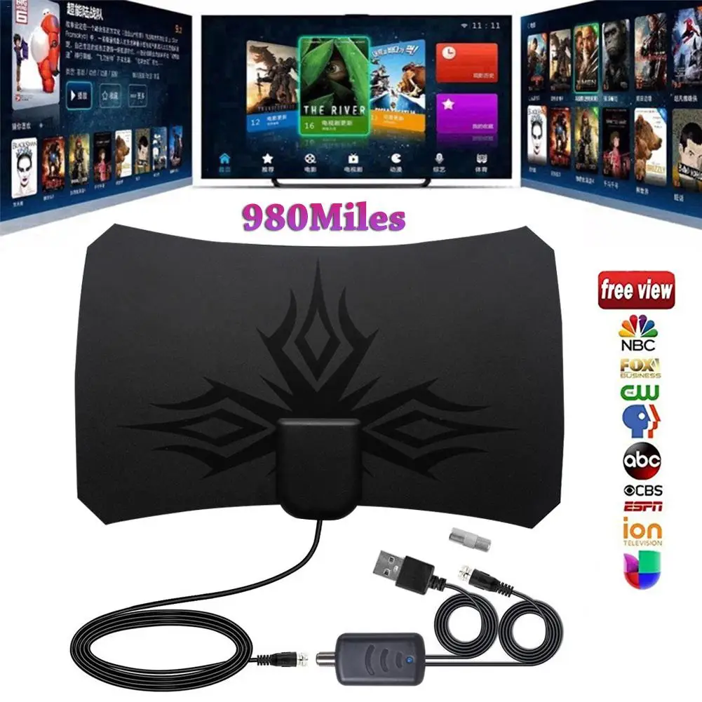 Комнатная цифровая ТВ антенна 4K HD диапазон 980 миль с HD1080P DVB T2 Freeview TV для жизни