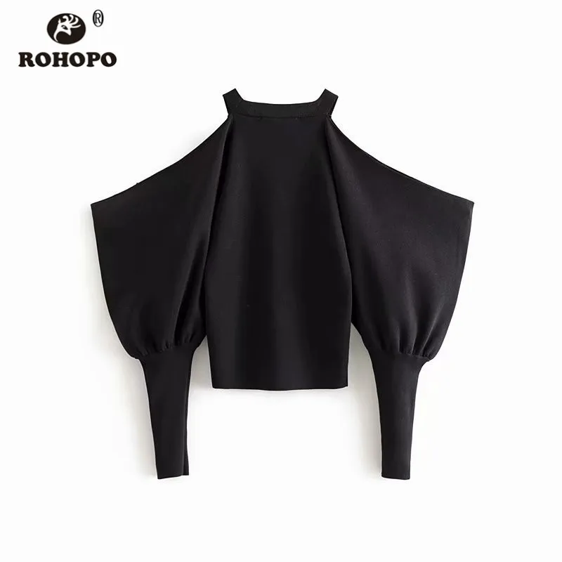 ROHOPO Puff с длинным рукавом черный Corop трикотажные топы тройник от Shuolder дамы туника
