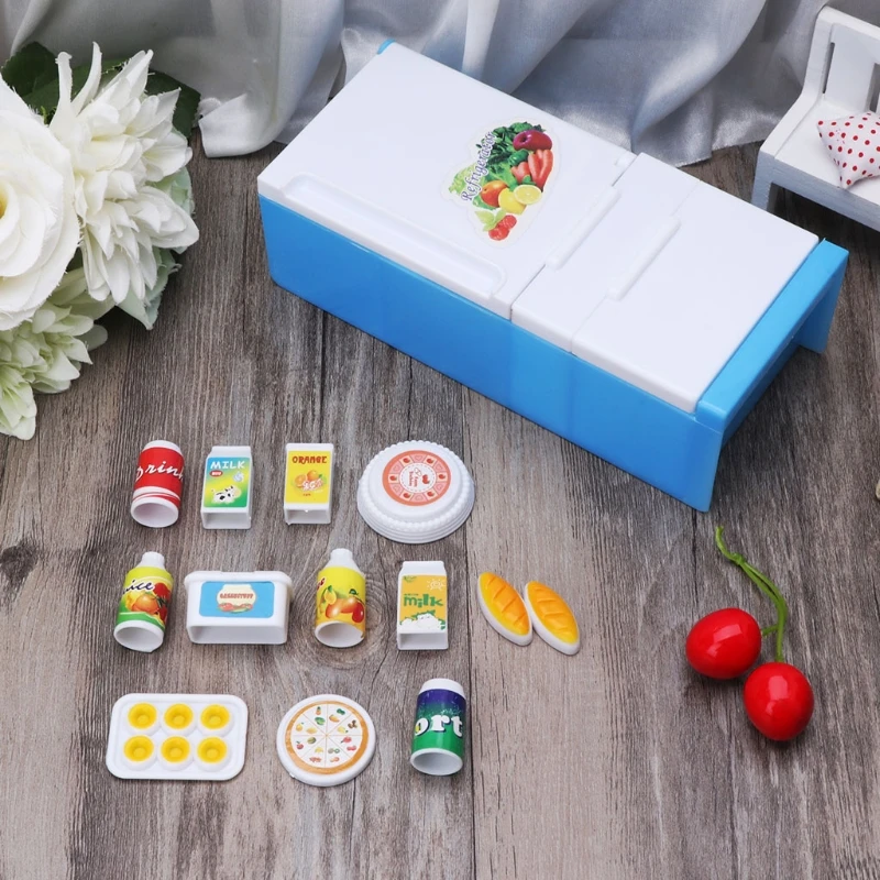 

50LE Refrigerator Play Set Doll House Doll Fridge Freezer With Food Kid Toy