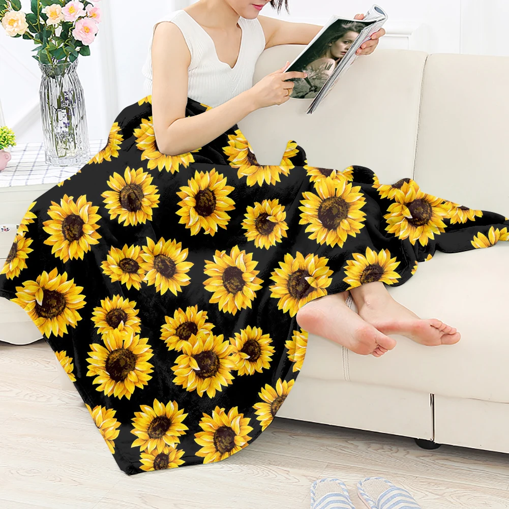 Фланелевое Флисовое одеяло HUGSIDEA с принтом подсолнуха Комплект постельного белья