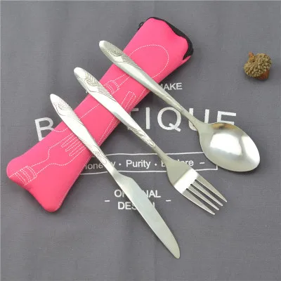 4 шт./компл. портативный набор столовых приборов из нержавеющей стали, цветочная живопись, вилка, обеденная посуда, набор посуды, набор для кемпинга и путешествий - Цвет: Оранжевый