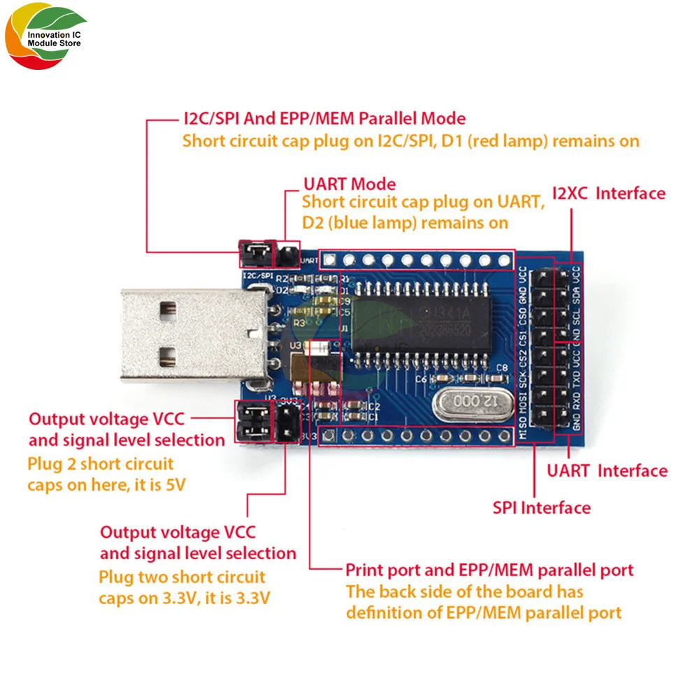 CH341A Programmer USB to UART IIC SPI I2C Convertor Parallel Port Converter Onboard Operating Indicator Lamp Board Module | Электронные