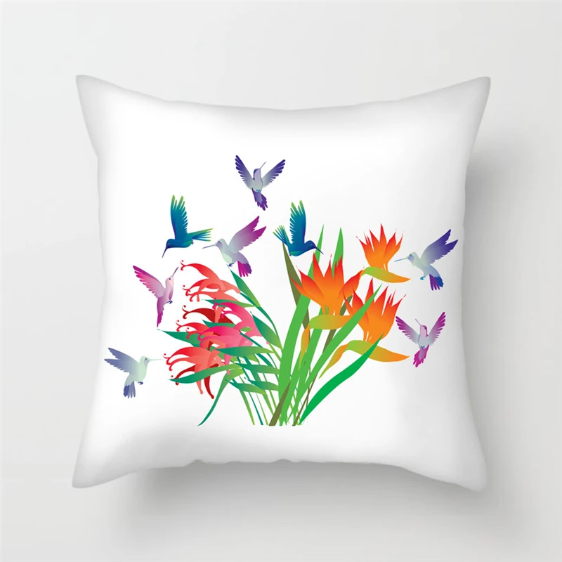 Декоративный чехол для подушки с цветочным принтом и птицами | Дом сад