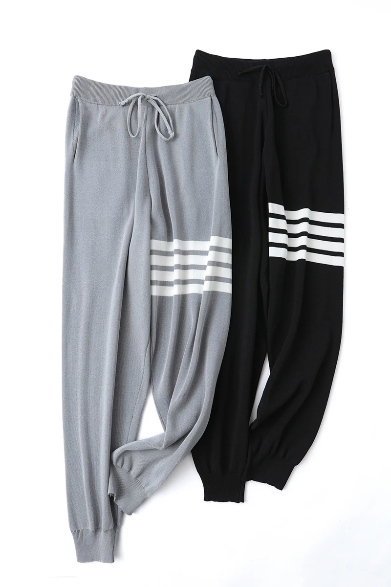 

Spring Women Fashion Knited Trousers Vintage Middle Waist All-match Loose Pants Retro Loose Trousers Comfort Stripe