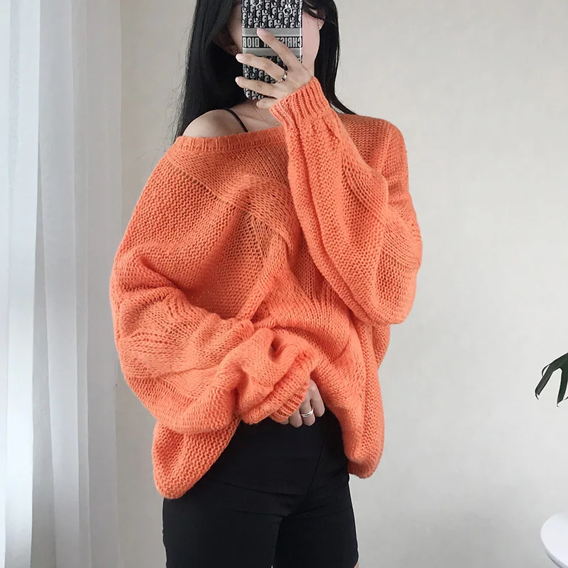 KALENMOS Women Sweater O Neck Lantern Sleeves Pullover Ladies Autumn Winter Knitted Clothes Female Loose New Tops | Женская одежда