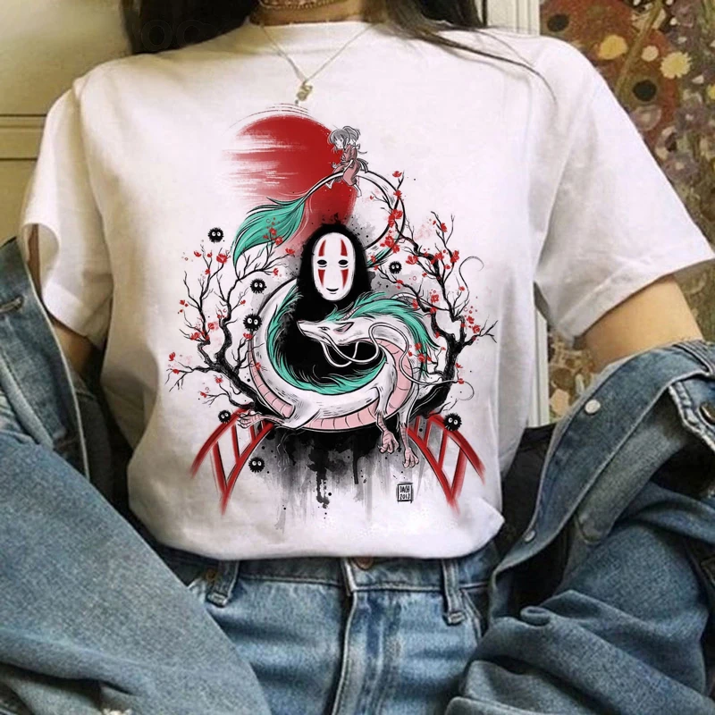 

Women Cartoon Geisha Print T-Shirt Thousand Spirited Away Print T-shirt Ghibli Studio T-Shirt Japanese Anime Graphics T-Shirt