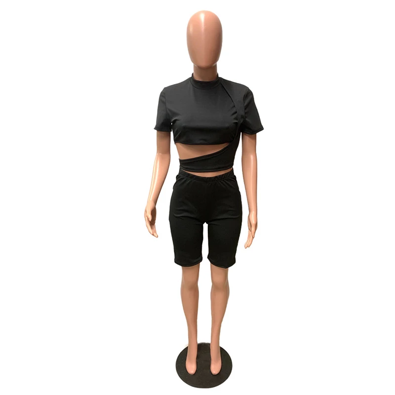 

Summer Clothes for Women Wholesale Items Casual Style Round Collar Short Sleeves Irregular Crop Top Shorts Sets Dropshipping