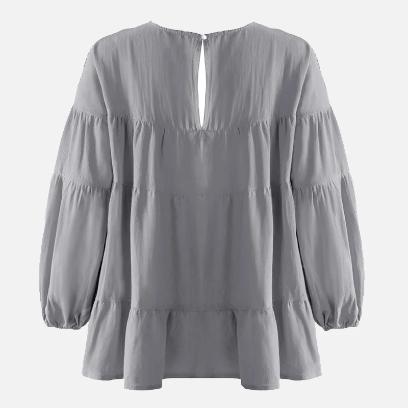 

Women's Lantern Long Sleeve loose Solid Blouse Autumn Big Hem Casual O-neck Female Blouses 2020 Fashion Ladies Tops Oversized