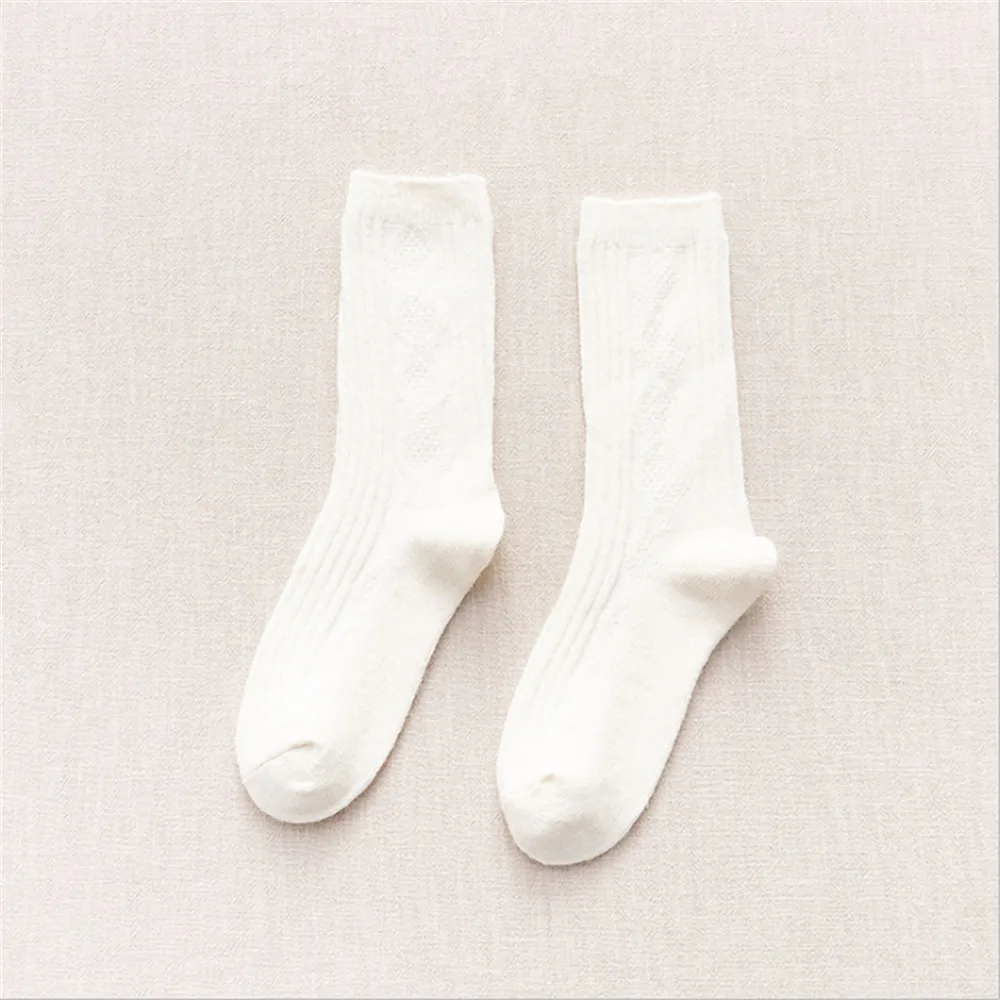 Winter Thick Woolen Socks Female Japanese Ins Tide Pure Color Tube Socks Cashmere Warm Pile Socks Long Tube Cotton Socks