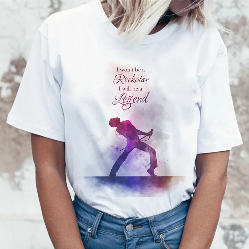 Летняя женская футболка Freddie Mercury Queen Band модная 90s графический рок топ футболки