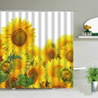 Трехмерная занавеска для душа, набор желтых штор для душа в виде подсолнуха, цветов, растений, бабочек, украшение для ванной комнаты