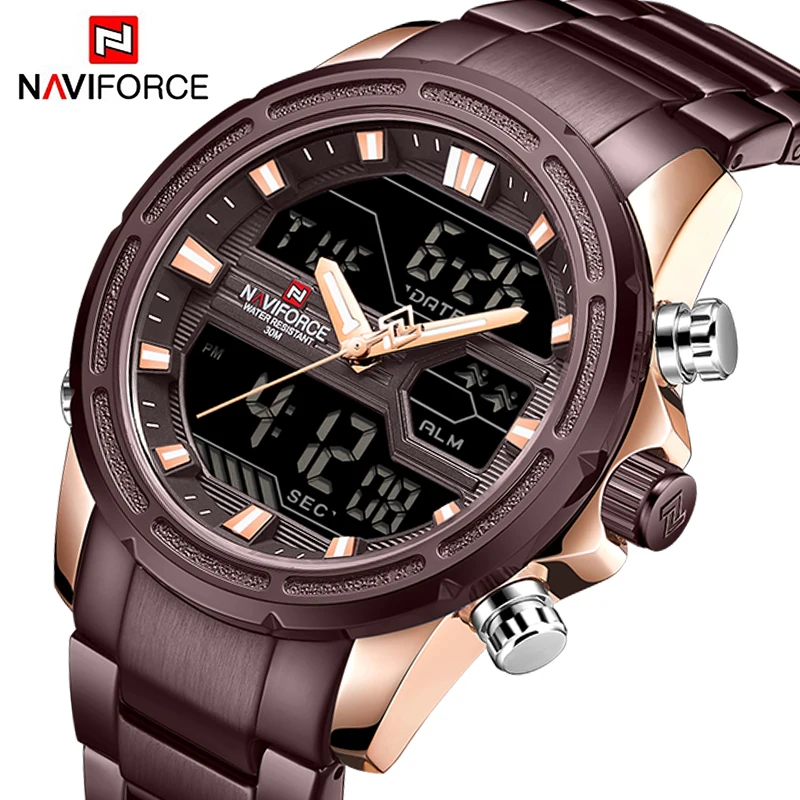 NAVIFORCE люксовый бренд мужские кварцевые наручные часы из нержавеющей стали