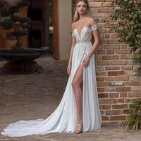 sexy wedding dresses chiffon appliques slide split v neck off shoulder backless a line bridal gowns novia do 2021 new