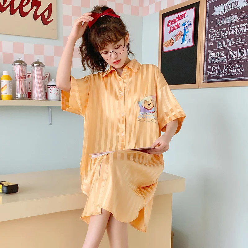 

Casual Bathrobe Ice Silk Sexy Nightgowns Women Night Dress Summer Female Sleepwear Nightdress Women Pyjamas Plus Size Homewear