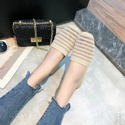 667 beige TINGHON/женские слипоны; лоферы на плоской подошве с квадратным носком; балетки на плоской подошве; повседневная трикотажная обувь на плоской подошве; балетки на плоской подошве; 8 цветов - Цвет: 667 beige