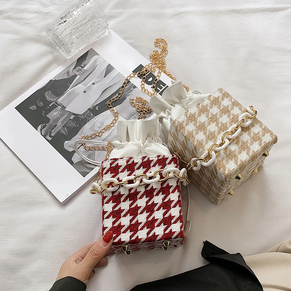 Ретро клетчатая сумка сумки на плечо для женщин сумка-ведро портативная