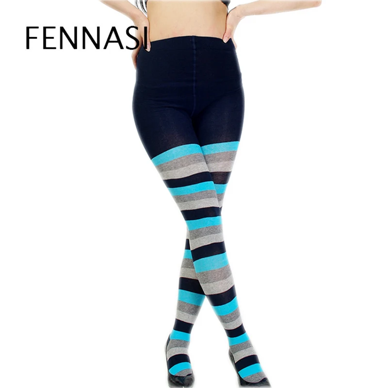 FENNAS толстые теплые колготки женские зимние полосатые сексуальные с высокой