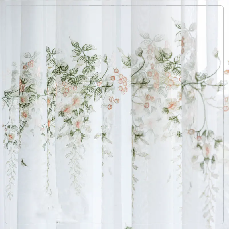 

Floral Embroidered Tulle Window Curtains For Bedroom Korean Sheer Voile for Livingroom Treatments Kitchen Cortinas Drapes Decor