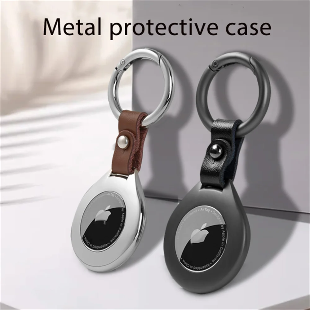 

For Airtags Protective cover Metal Airtag Case For Apple Locator Tracker Anti-lost luxury cowhide connect Sleeve High Quality