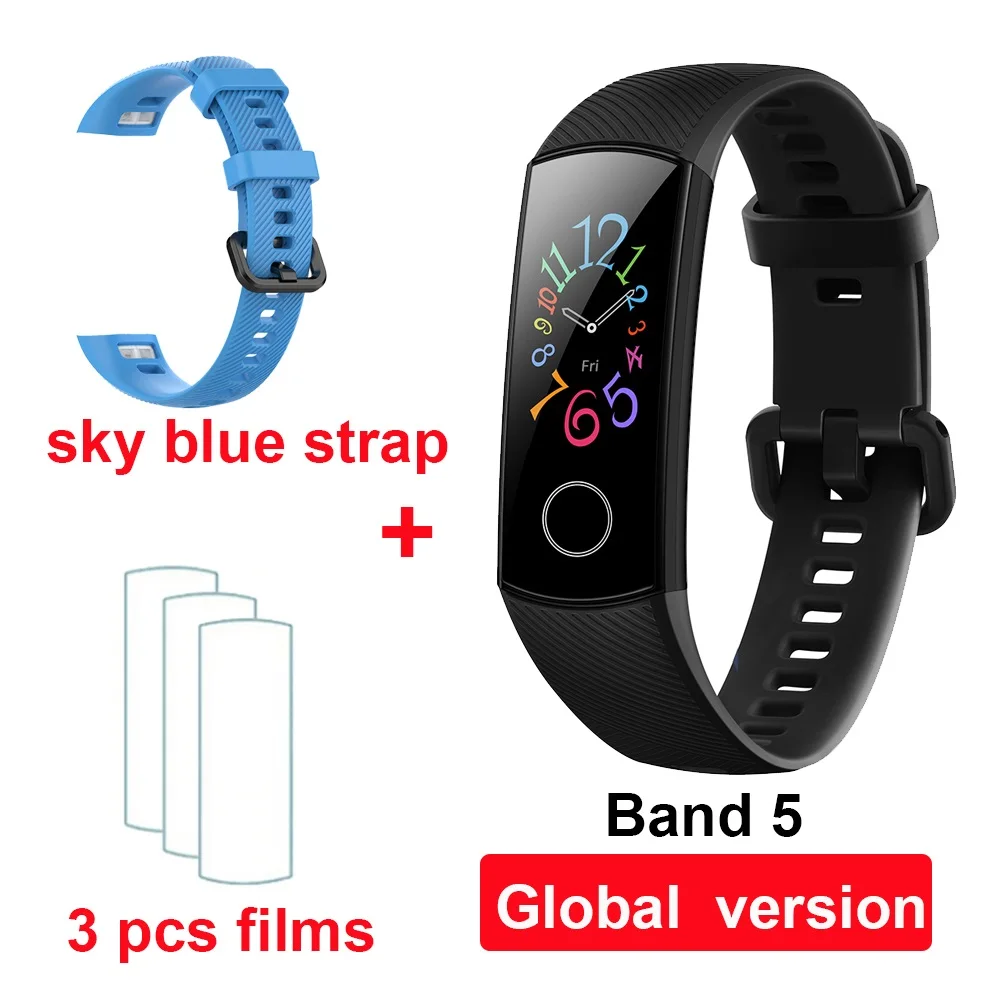 black GL sky blue Huawei Honor Band 4 Band 5 умный Браслет Globle Версия 50m водонепроницаемый фитнес-трекер монитор сердечного ритма во время сна Smart Wirstband - Цвет: black GL sky blue